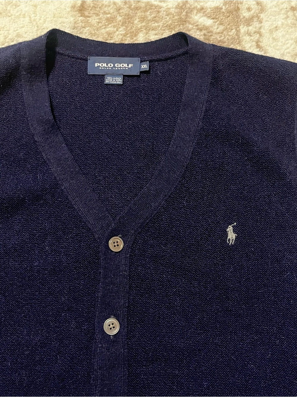 Polo Golf Ralph Lauren Mens XXL Navy Blue 100% Alpaca Knit Cardigan Sweater Vest